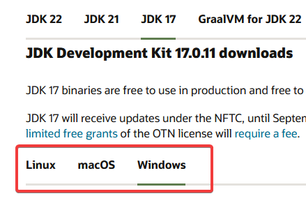 Screenshot of the Oracle website, highlighting the OS navigation items
